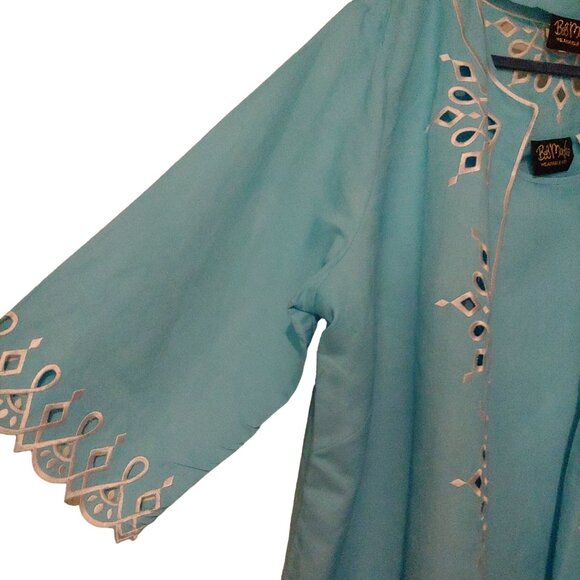 Bobb Mackie Robin Egg Blue 2 piece Tank/Button Shirt White Embroidery Eyelet 2X - Picture 4 of 13